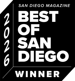 A *San Diego Magazine* cover reading &ldquo;2026 BEST OF SAN DIEGO WINNER.&rdquo; logo on footer section.