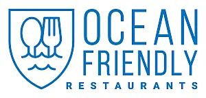 A logo reading “OCEAN FRIENDLY RESTAURANTS” with a blue shield and a fork-and-spoon icon.