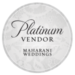 A wedding logo reading &ldquo;Platinum Vendor&rdquo; with &ldquo;Maharani Weddings&rdquo; underneath.